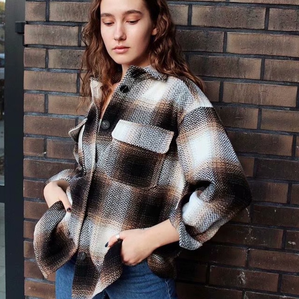 Boho Chic Plaid Checkered Button Fall Jacket - image 2